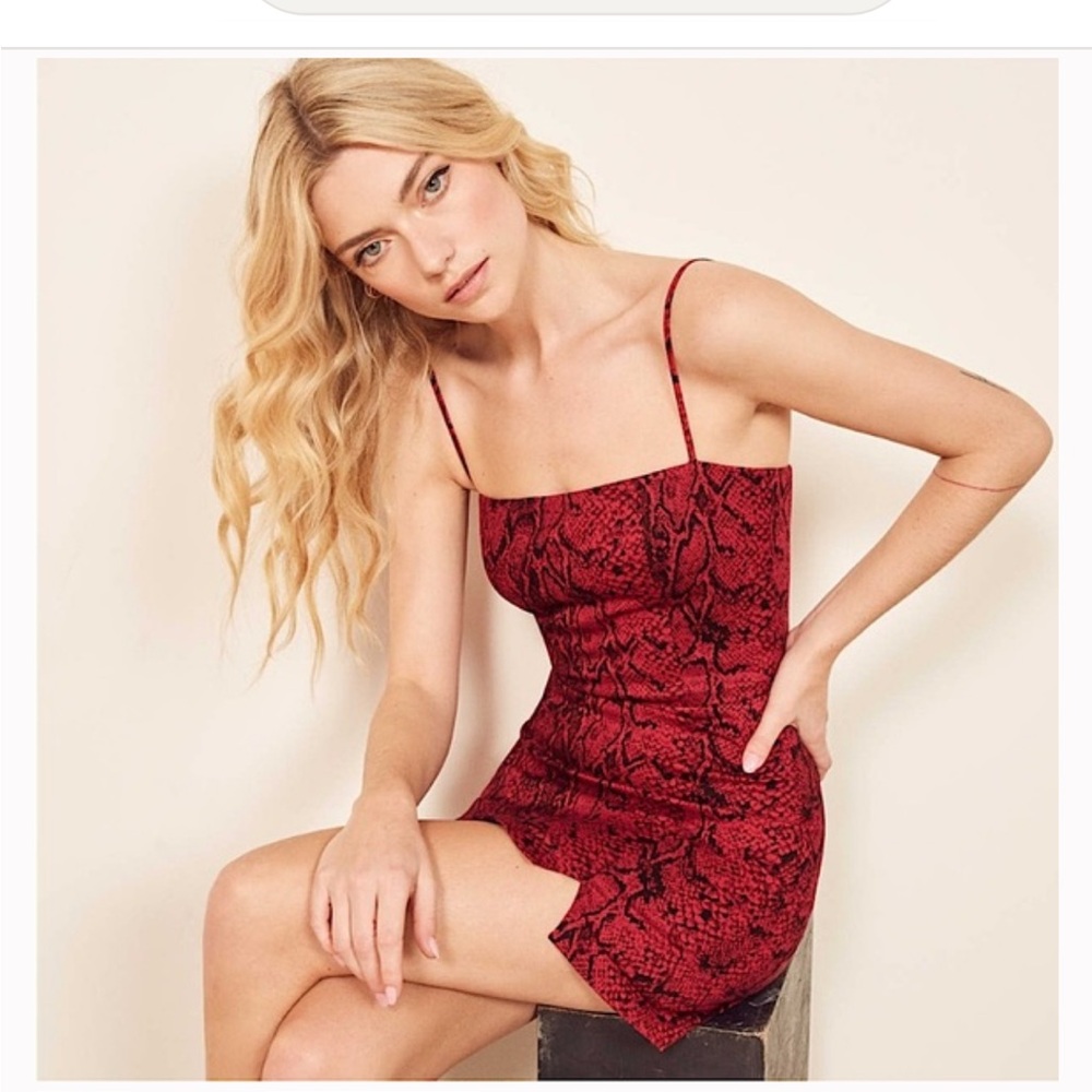 Vguc Reformation 90s Ruby Red Python Print Square… - image 2